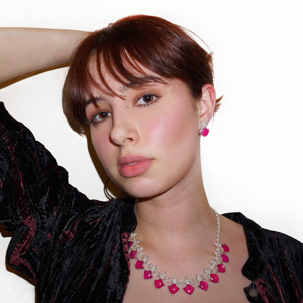 Rani Earrings Dark Pink Quartz