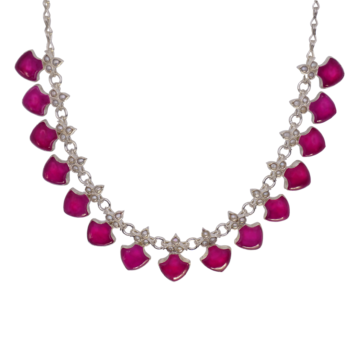 Rani Necklace Dark Pink Quartz And Pearl