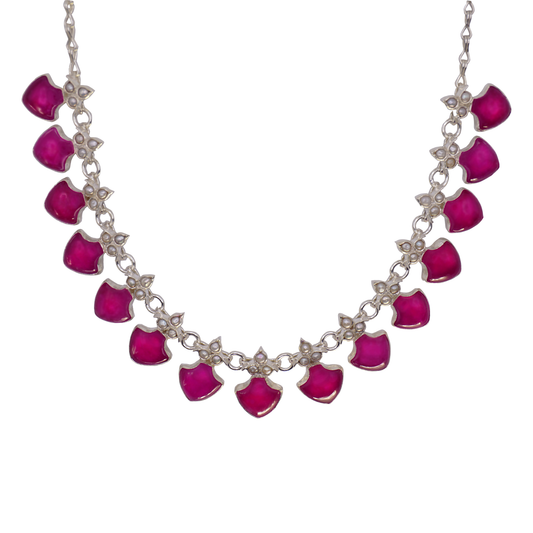 Rani Necklace Dark Pink Quartz And Pearl