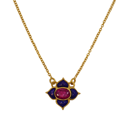 Gia Flower Pendant in Lapis Lazuli and Ruby