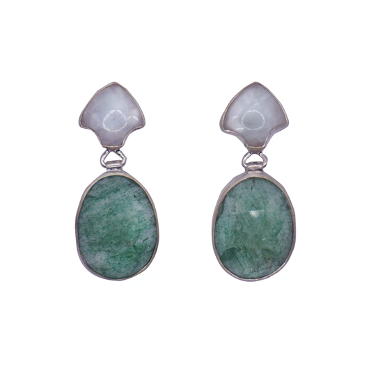 Rani Teardrop Earrings Moonstone Green Quartz